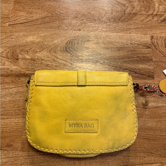 Myra Bag Bright Yellow Leather Crossbody with Whipstitch Trim - Picture 2 of 4